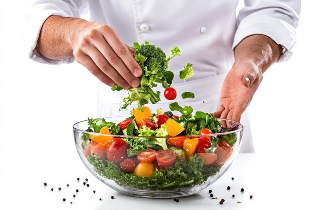 Chef preparing a colorful salad with fresh vegetables