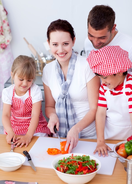 Happy family enjoying a home-cooked meal
